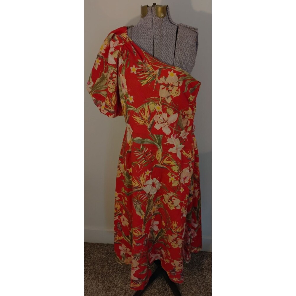 Antonio Melani Dress Women's Tropical Floral Orange beige One shoulder sz 8